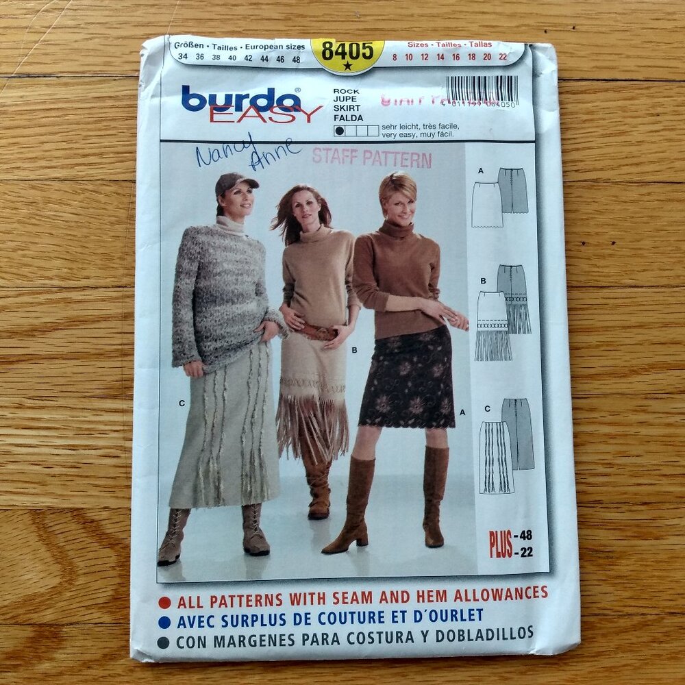 Vintage Faux Leather Boho Skirt Sewing Pattern Size 8-22 Plus UNCUT Burda 8405